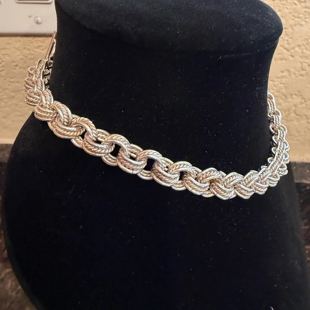 Sterling Silver 925 Triple Row Rolo Necklace Toggle Closure 16.25 Inches 70Grams - Picture 2 of 11